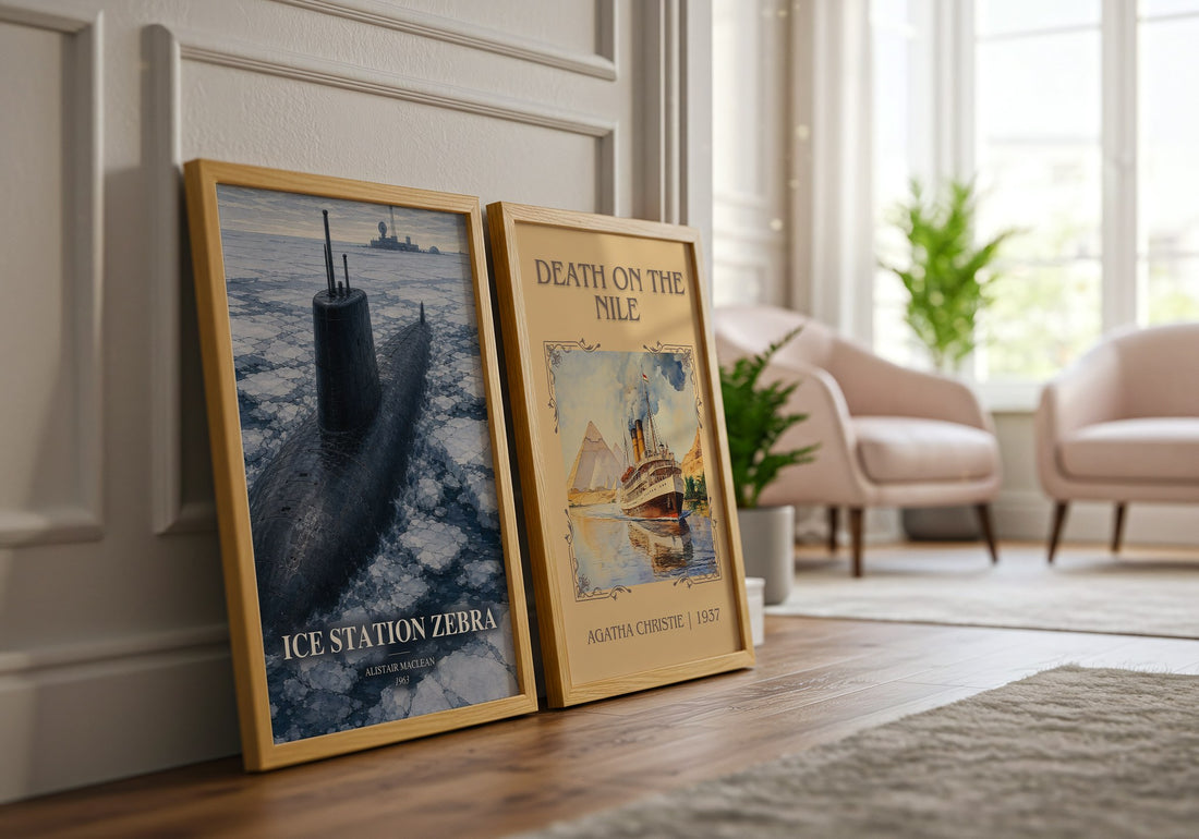 Ice Station Zebra watercolour print framed by window – literary home decor