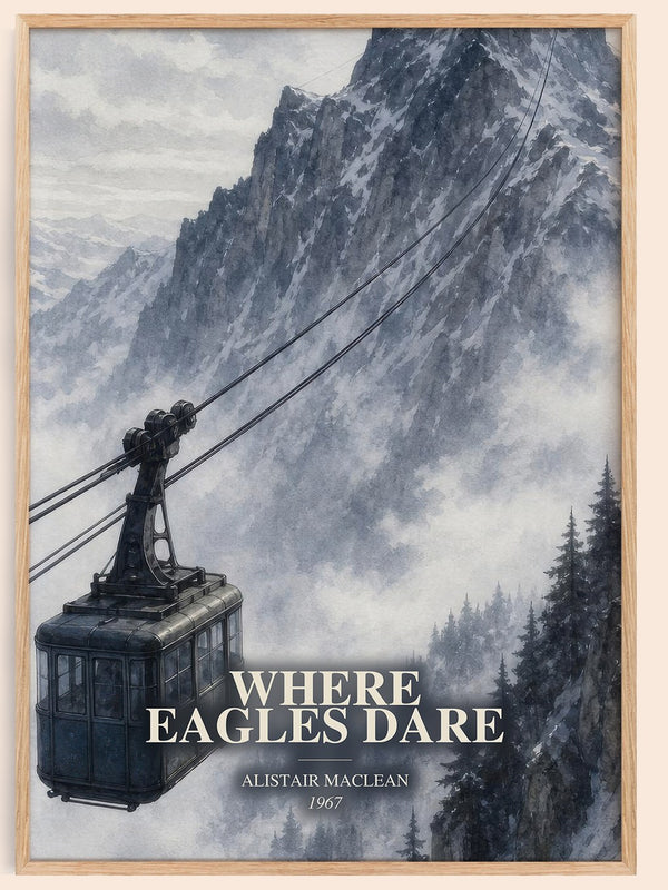 Where Eagles Dare watercolour book poster by Alistair MacLean – framed literary art print