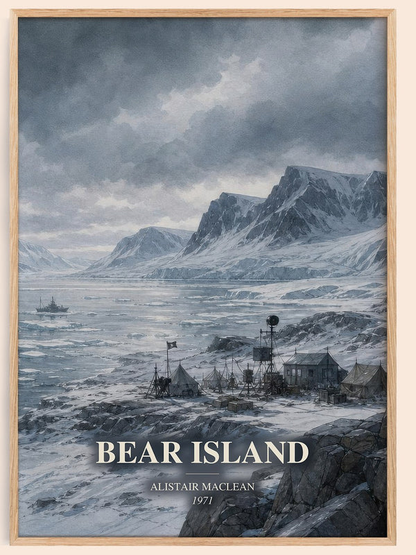 Bear Island watercolour book poster by Alistair MacLean – framed literary art print