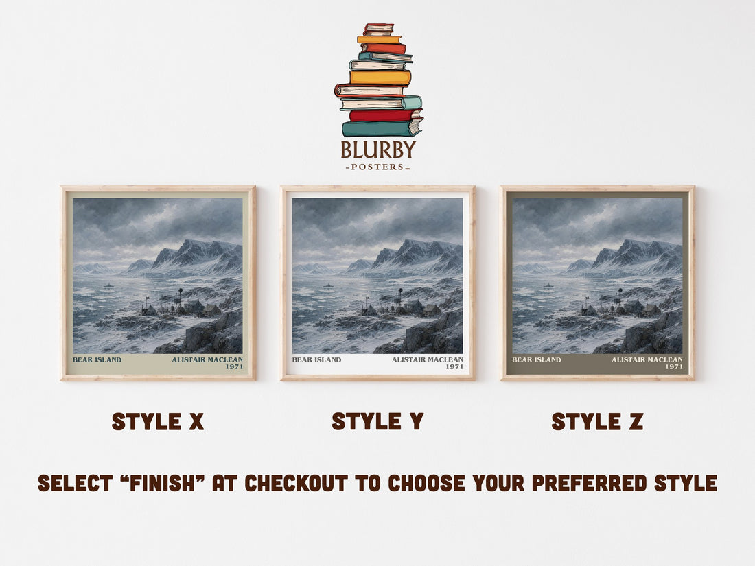 Bear Island literary print in frame leaning in hallway – thriller wall art (mockup)