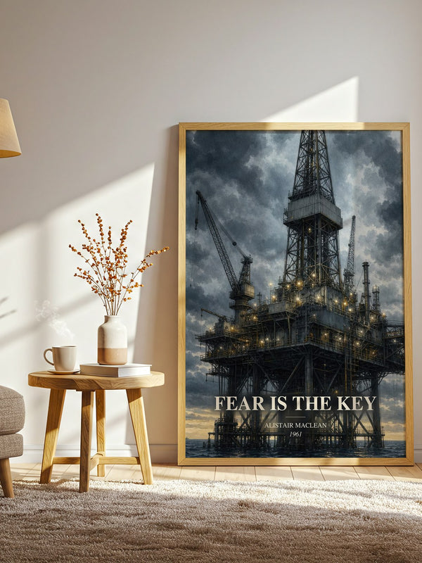 Fear Is the Key watercolour print in frame leaning in hallway – thriller wall art