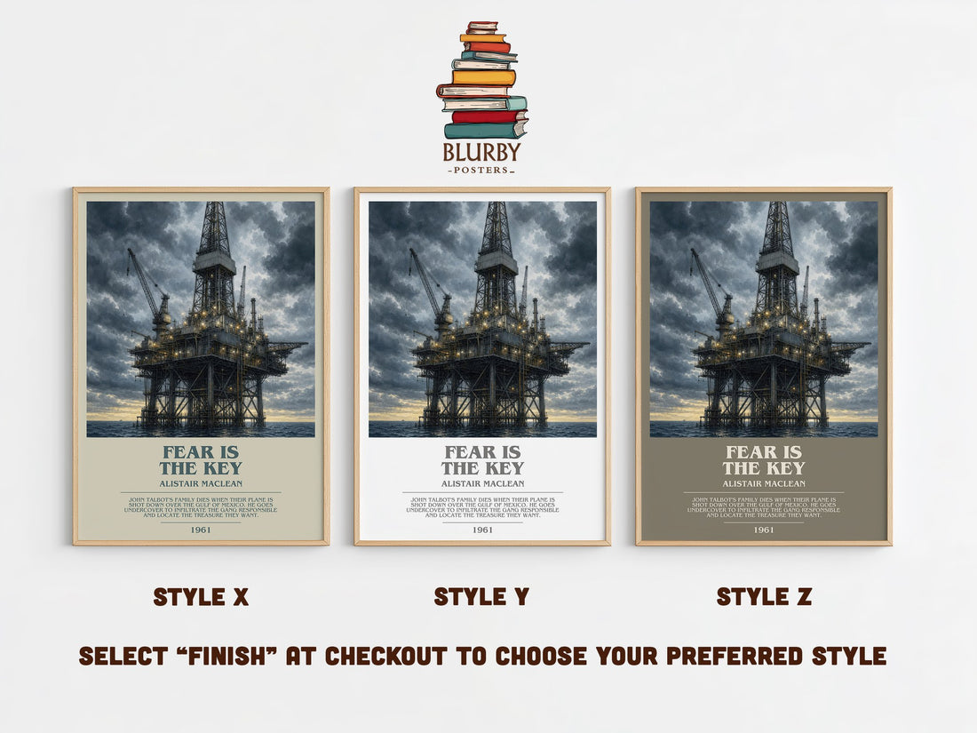 Fear Is the Key bookish print in frame leaning in hallway – thriller wall art (mockup)