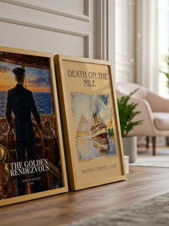 The Golden Rendezvous watercolour print framed by window – literary home decor