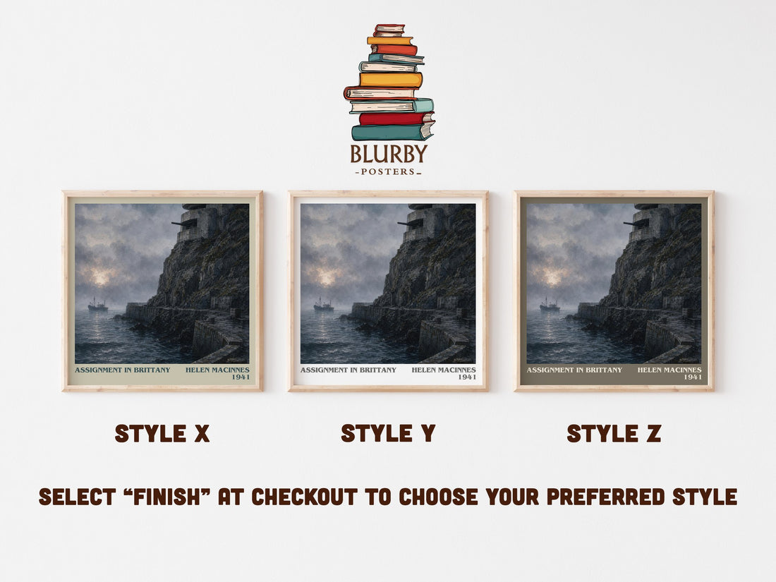 Assignment in Brittany literary print in frame leaning in hallway – thriller wall art (mockup)