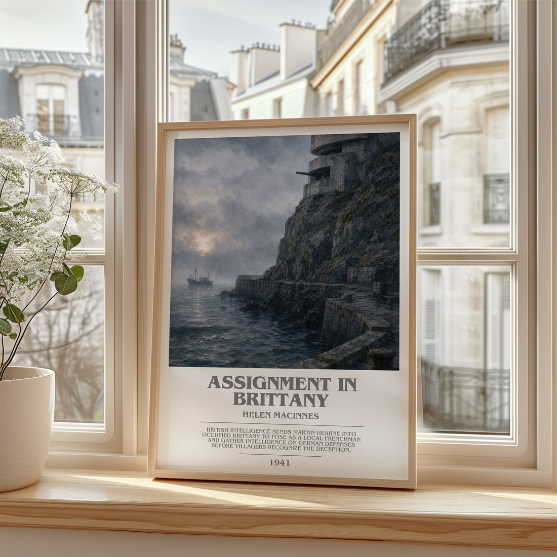 Assignment in Brittany bookish poster colour and style options – Helen MacInnes book art