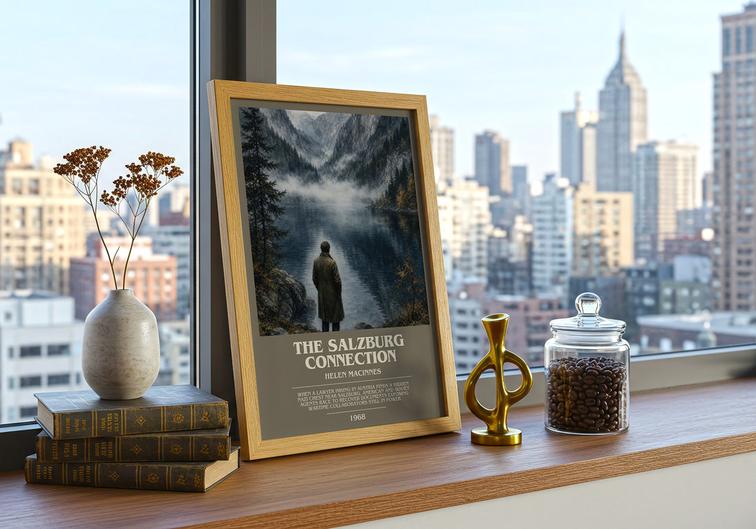 The Salzburg Connection bookish print framed by window – literary home decor