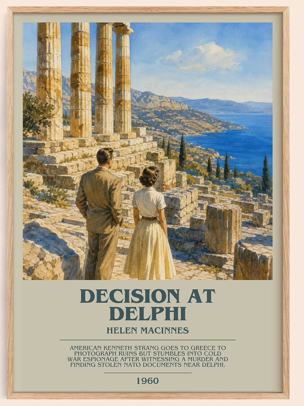Decision at Delphi bookish book poster by Helen MacInnes – framed literary art print
