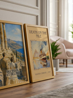 Decision at Delphi watercolour print framed by window – literary home decor