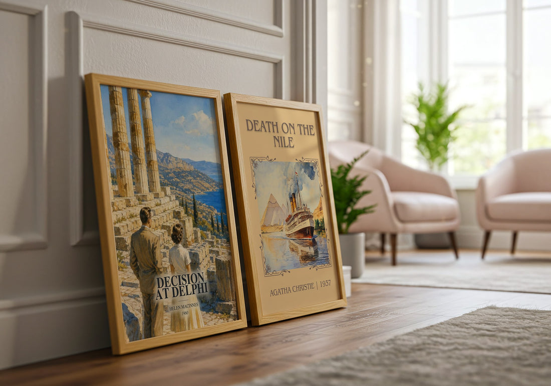 Decision at Delphi watercolour print framed by window – literary home decor