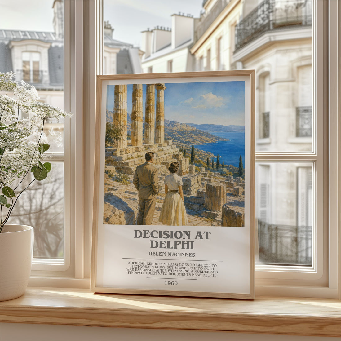 Decision at Delphi bookish poster colour and style options – Helen MacInnes book art