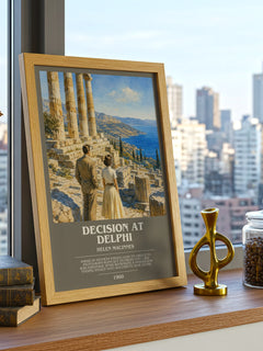 Decision at Delphi bookish print framed by window – literary home decor
