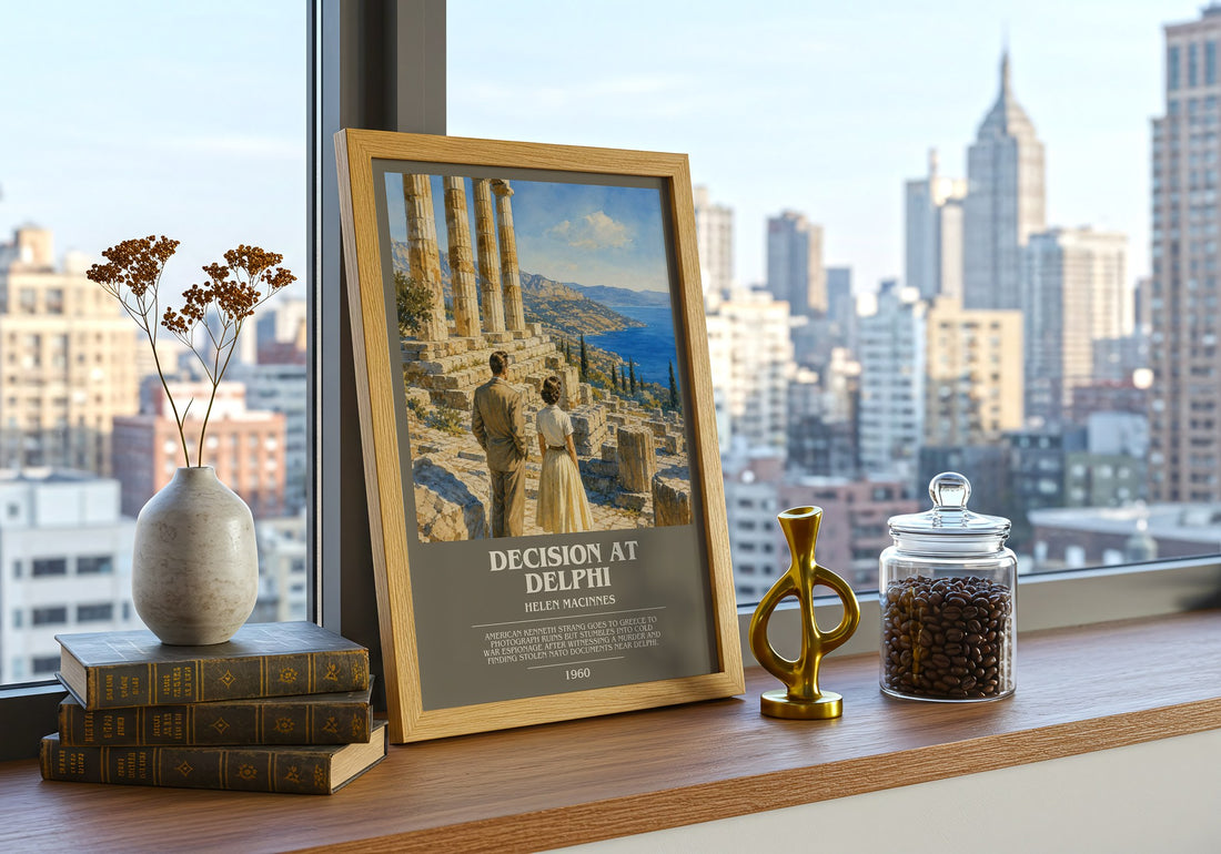 Decision at Delphi bookish print framed by window – literary home decor