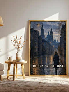 Ride a Pale Horse watercolour print in frame leaning in hallway – thriller wall art