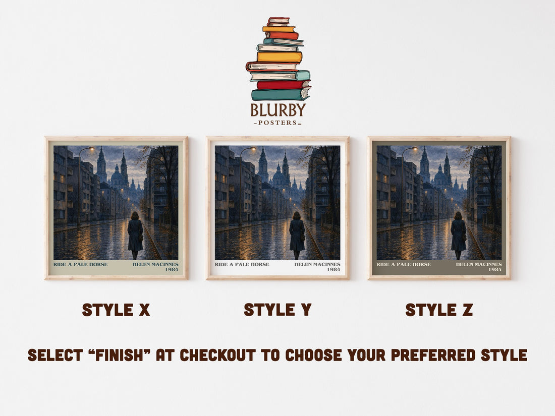 Ride a Pale Horse literary print in frame leaning in hallway – thriller wall art (mockup)