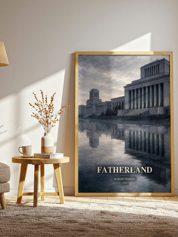 Fatherland watercolour print in frame leaning in hallway – thriller wall art
