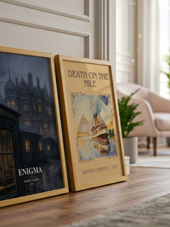 Enigma watercolour print framed by window – literary home decor