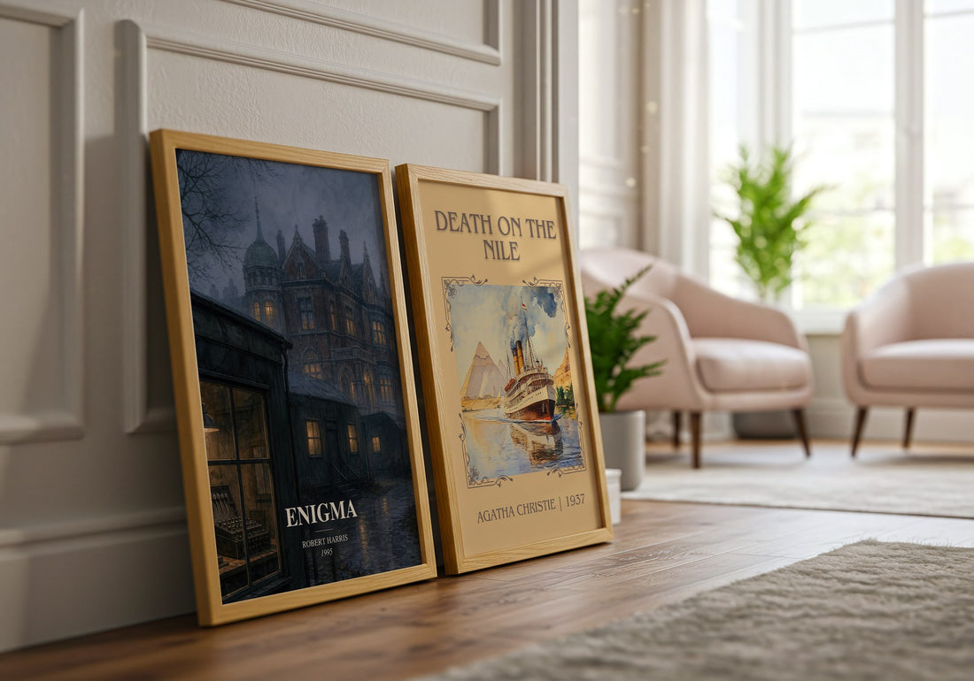 Enigma watercolour print framed by window – literary home decor