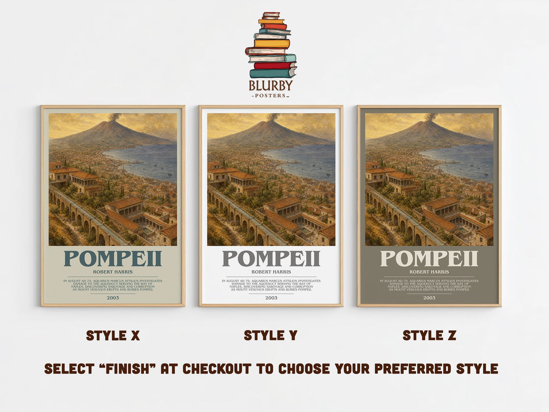 Pompeii bookish print in frame leaning in hallway – historical fiction wall art (mockup)