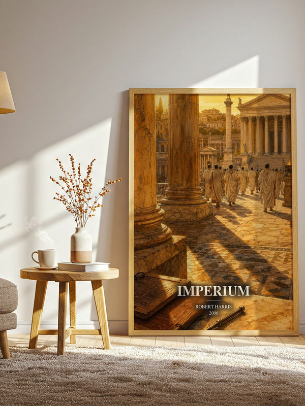 Imperium watercolour print in frame leaning in hallway – historical fiction wall art