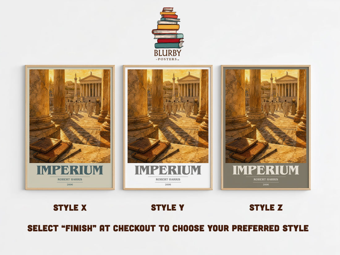 Imperium book cover print in frame leaning in hallway – historical fiction wall art (mockup)