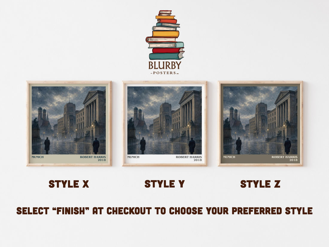 Munich literary print in frame leaning in hallway – historical fiction wall art (mockup)
