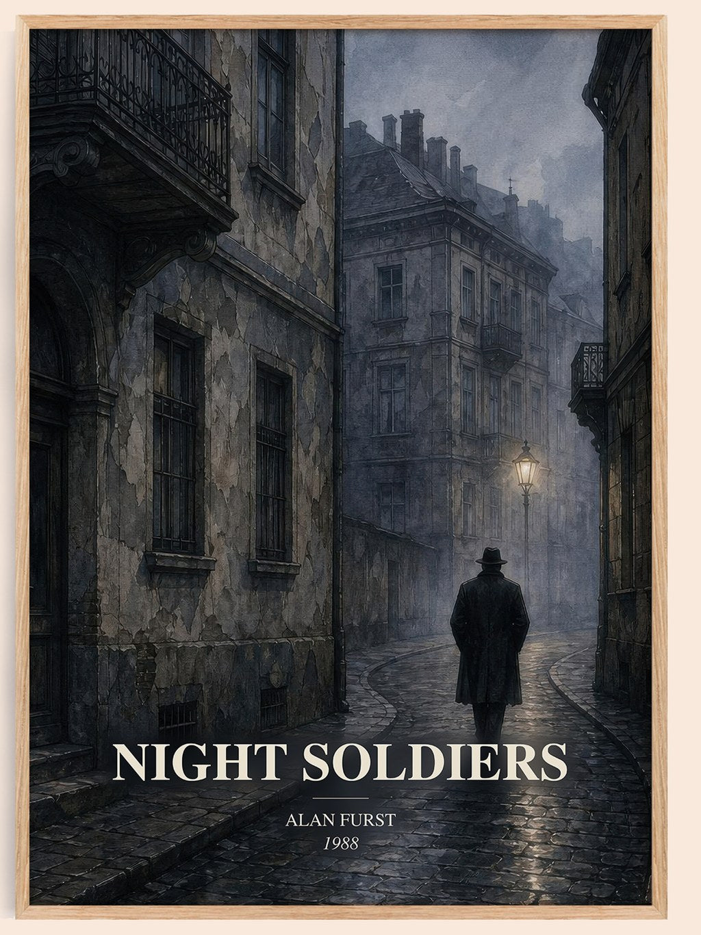 Night Soldiers watercolour book poster by Alan Furst – framed literary art print