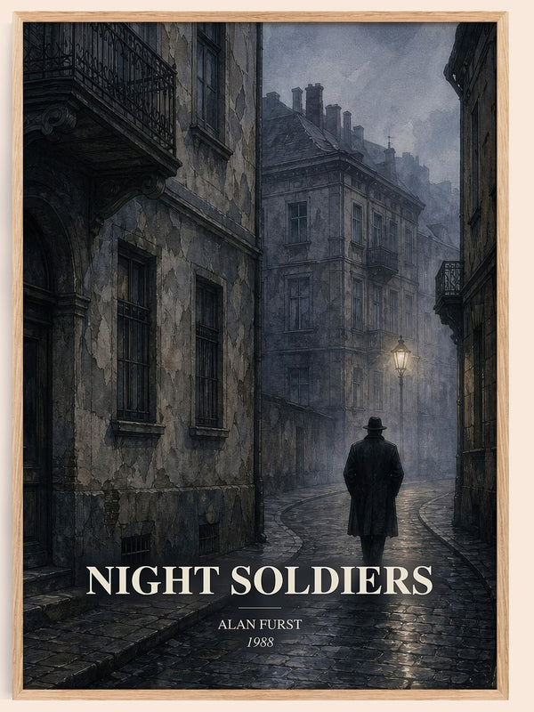 Night Soldiers watercolour book poster by Alan Furst – framed literary art print