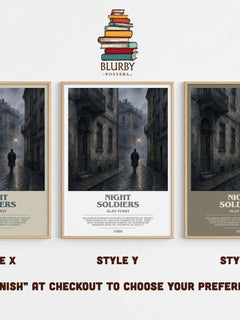 Night Soldiers bookish print in frame leaning in hallway – thriller wall art