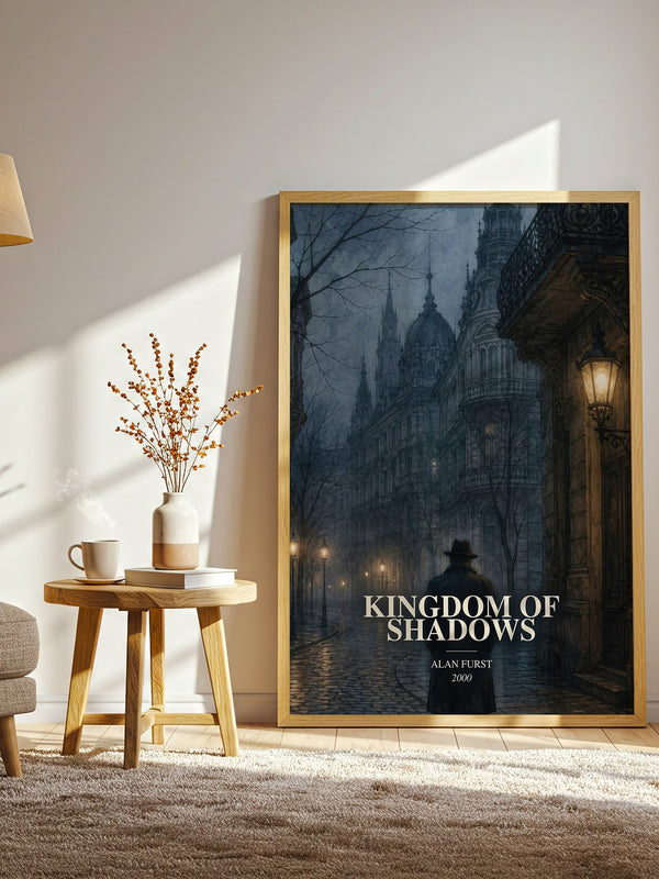 Kingdom of Shadows watercolour print in frame leaning in hallway – thriller wall art
