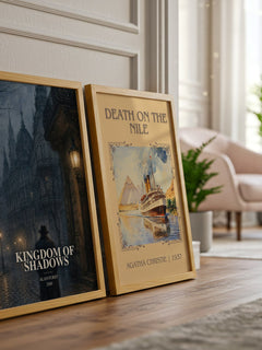 Kingdom of Shadows watercolour print framed by window – literary home decor