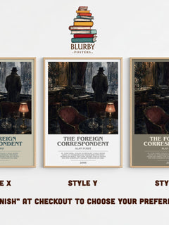 The Foreign Correspondent bookish print in frame leaning in hallway – thriller wall art