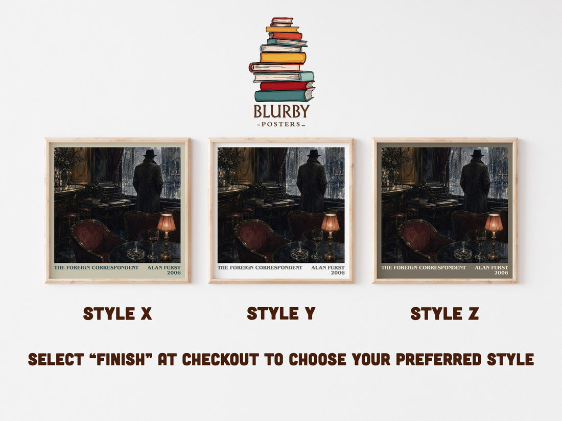 The Foreign Correspondent literary print in frame leaning in hallway – thriller wall art (mockup)