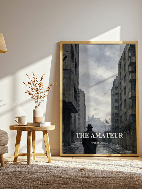 The Amateur watercolour print in frame leaning in hallway – thriller wall art