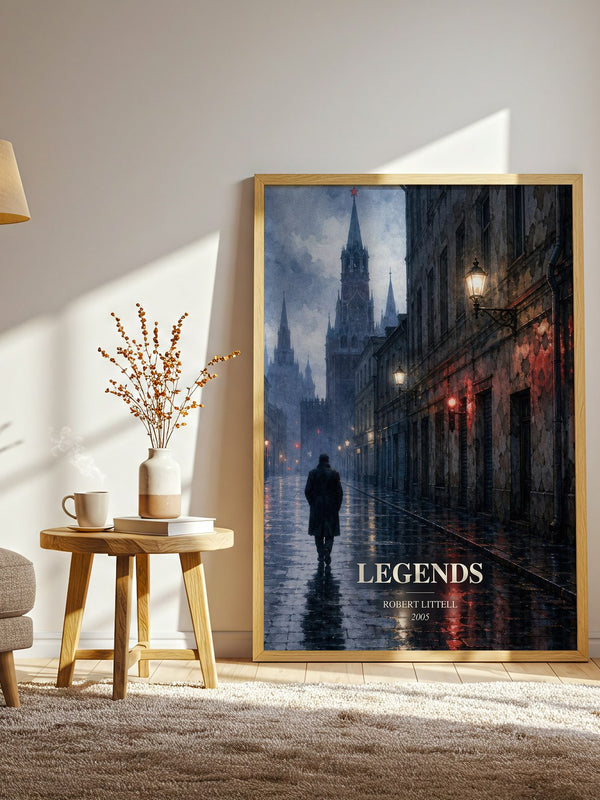 Legends watercolour print in frame leaning in hallway – thriller wall art