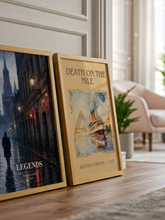 Legends watercolour print framed by window – literary home decor