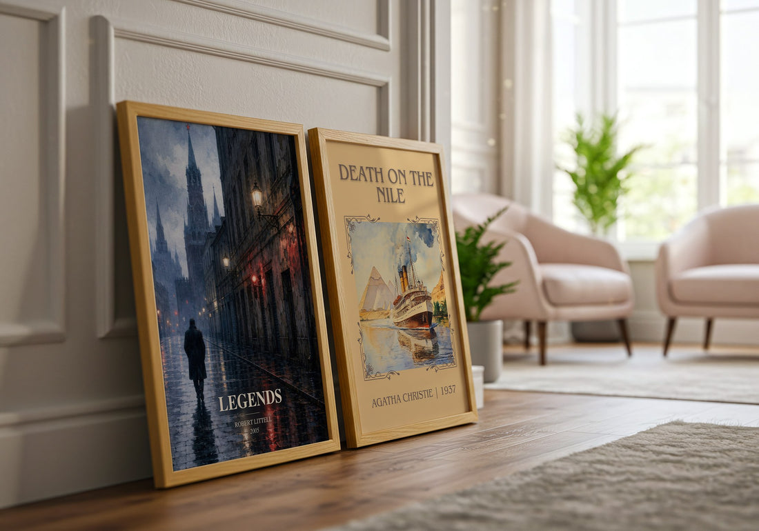 Legends watercolour print framed by window – literary home decor