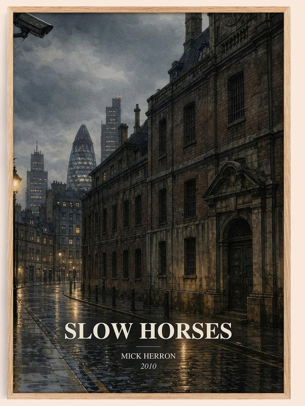 Slow Horses watercolour book poster by Mick Herron – framed literary art print