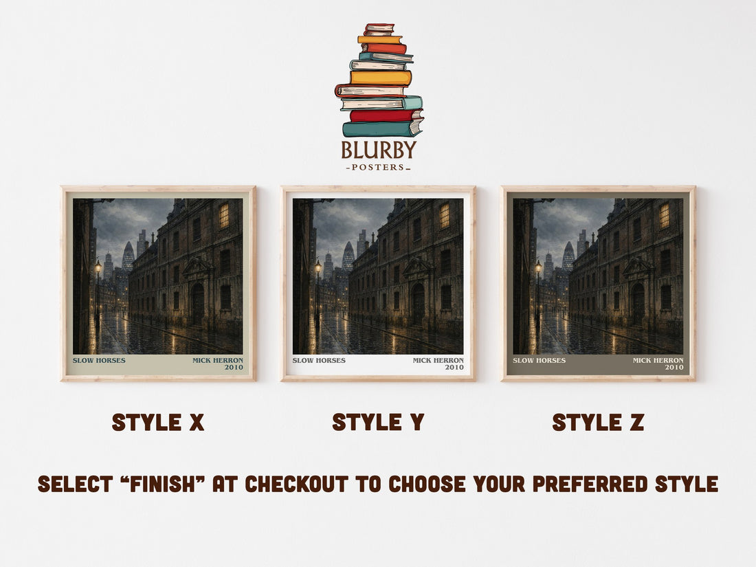 Slow Horses literary print in frame leaning in hallway – thriller wall art (mockup)