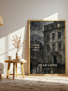 Dead Lions watercolour print in frame leaning in hallway – thriller wall art