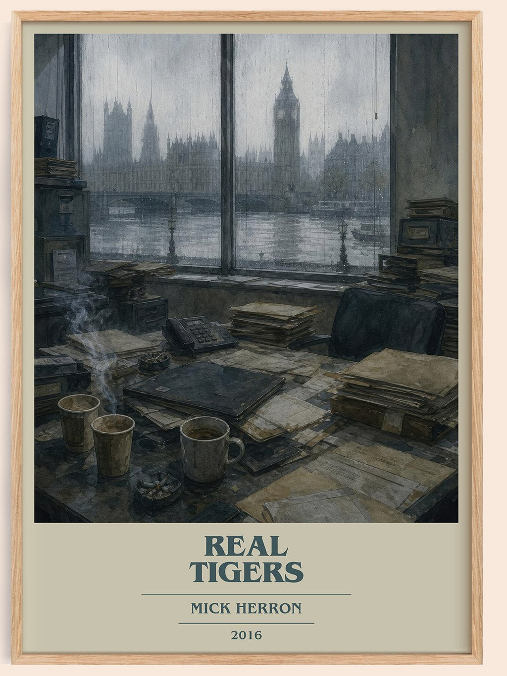 Real Tigers book cover book poster by Mick Herron – framed literary art print