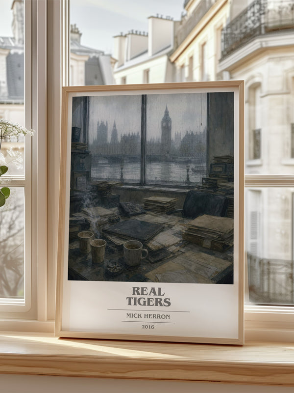 Real Tigers book cover poster colour and style options – Mick Herron book art