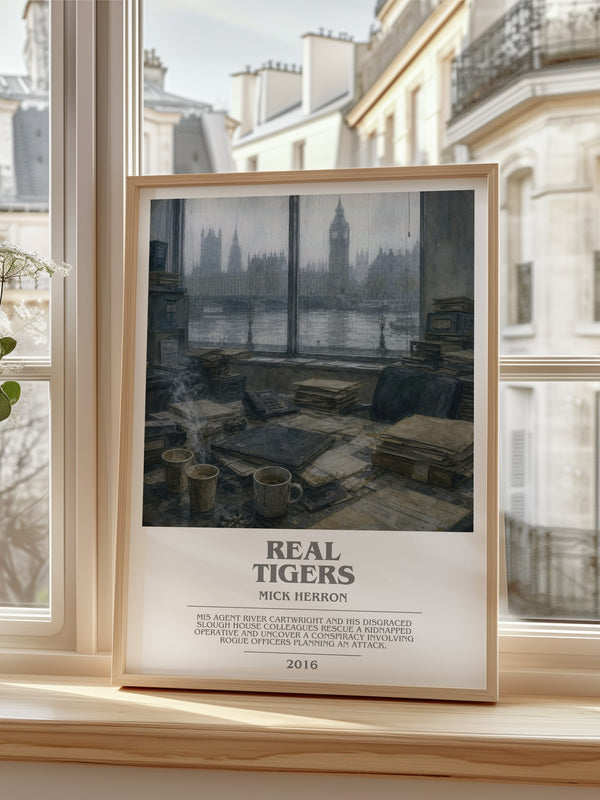 Real Tigers bookish poster colour and style options – Mick Herron book art
