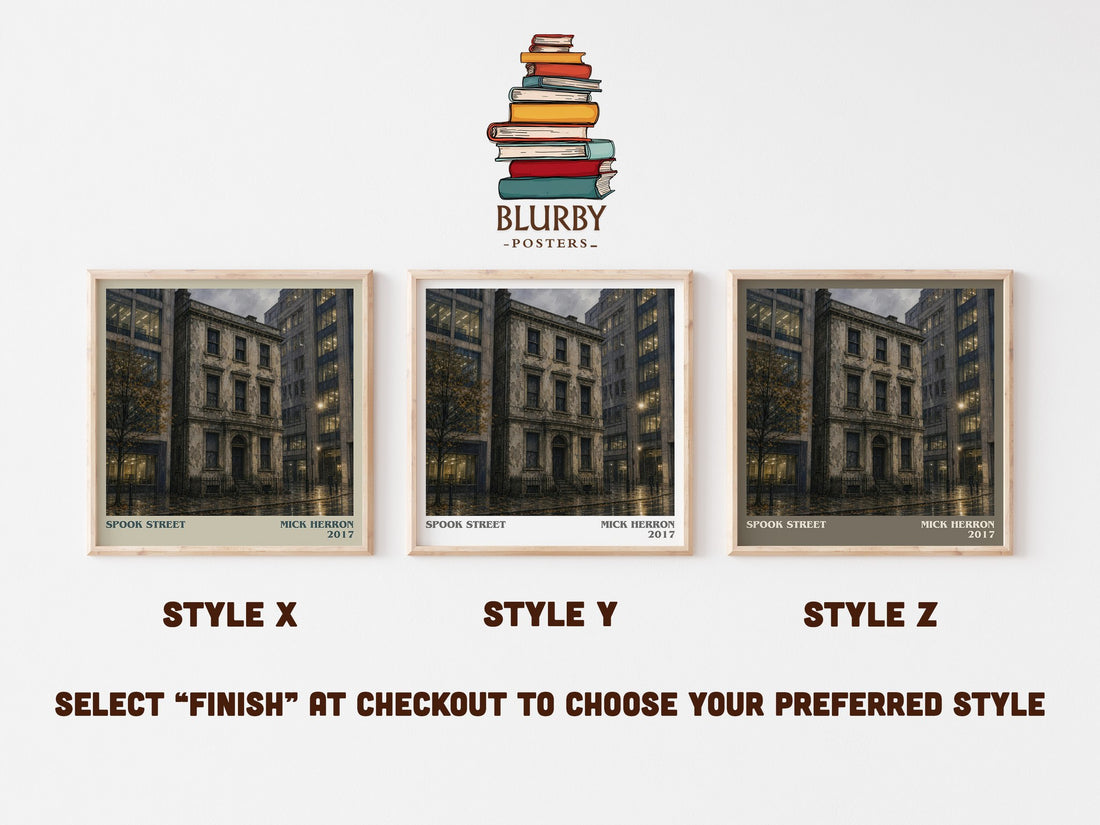 Spook Street literary print in frame leaning in hallway – thriller wall art (mockup)