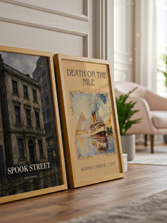 Spook Street watercolour print framed by window – literary home decor