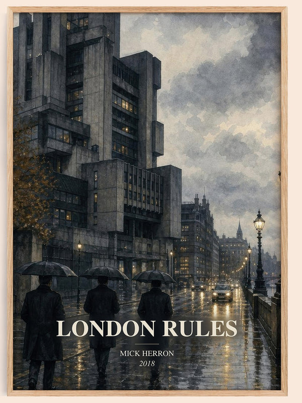 London Rules watercolour book poster by Mick Herron – framed literary art print