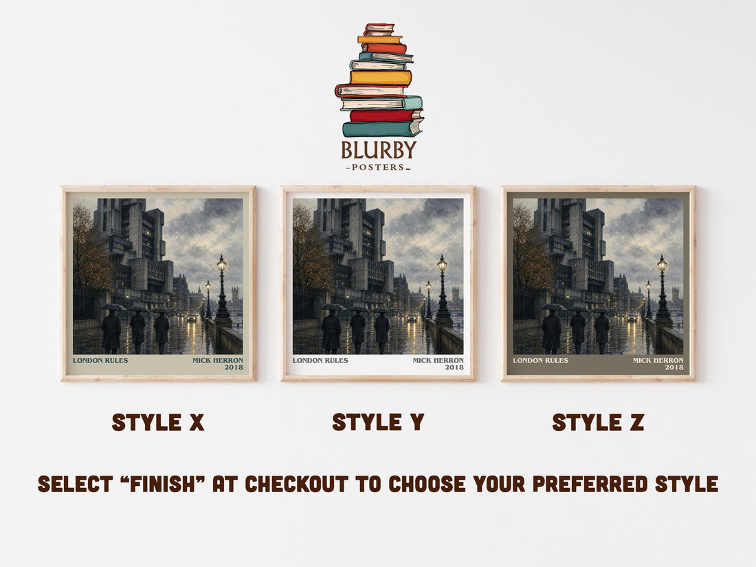London Rules literary print in frame leaning in hallway – thriller wall art (mockup)