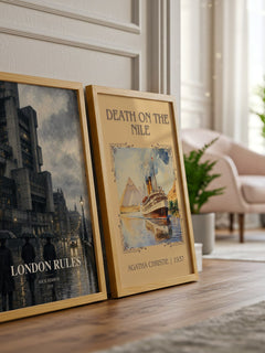 London Rules watercolour print framed by window – literary home decor