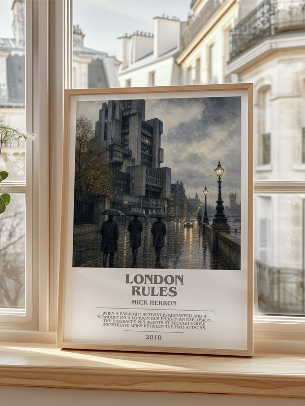 London Rules bookish poster colour and style options – Mick Herron book art