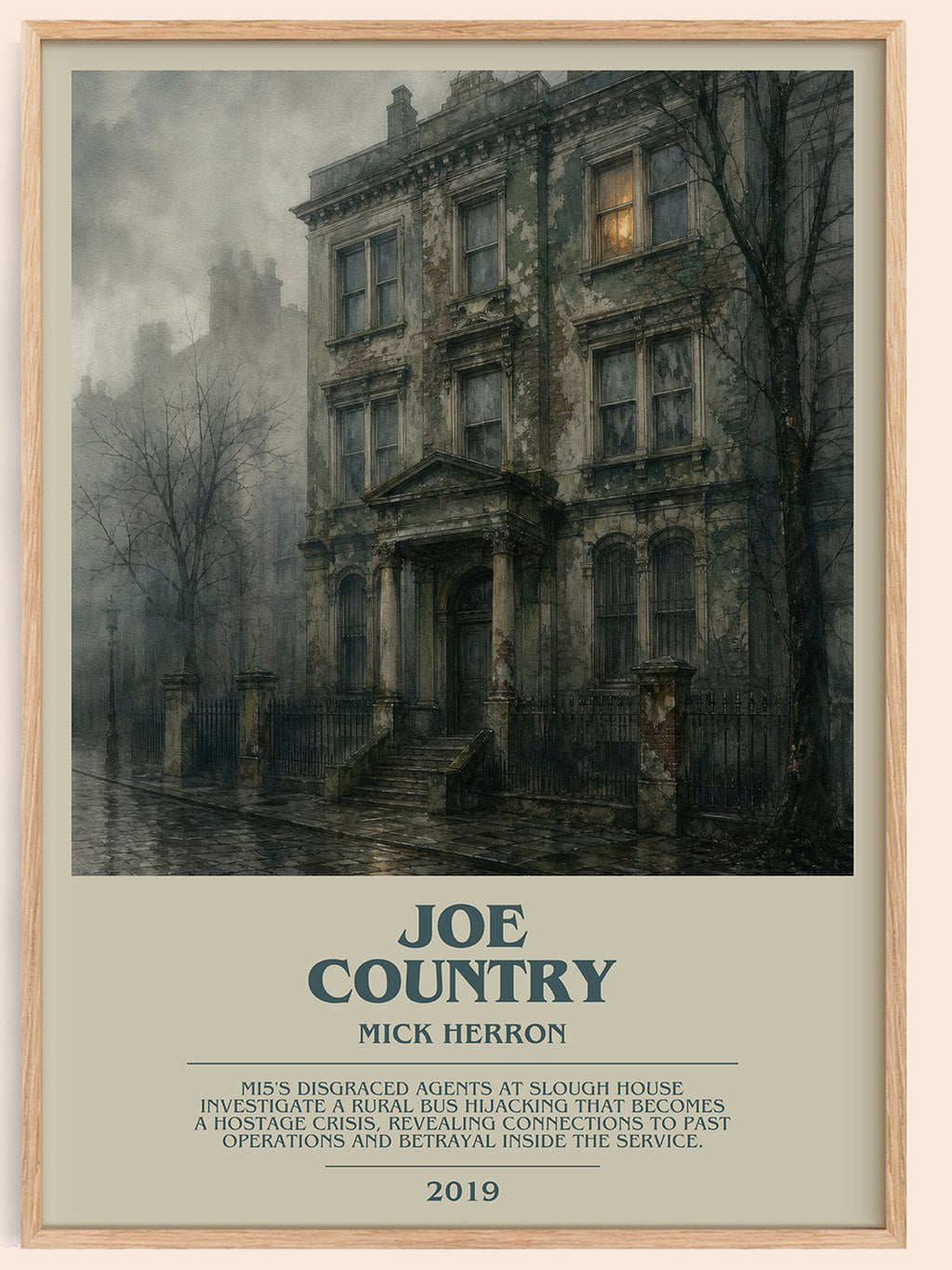 Joe Country bookish book poster by Mick Herron – framed literary art print