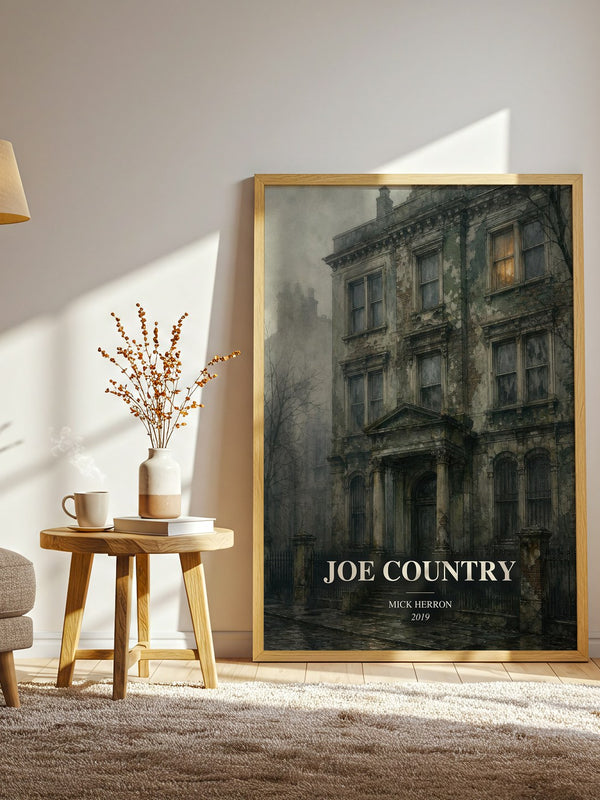 Joe Country watercolour print in frame leaning in hallway – thriller wall art